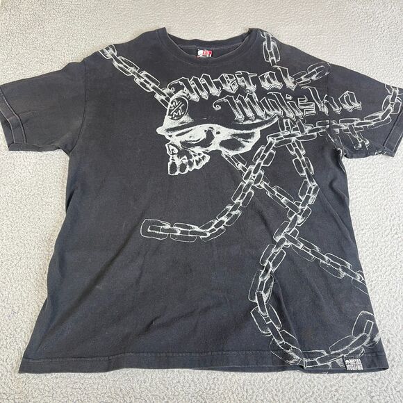 Vintage Metal Mulisha T Shirt Mens XL Black  Logo Skull Chains Double Sided Y2K - Picture 1 of 9